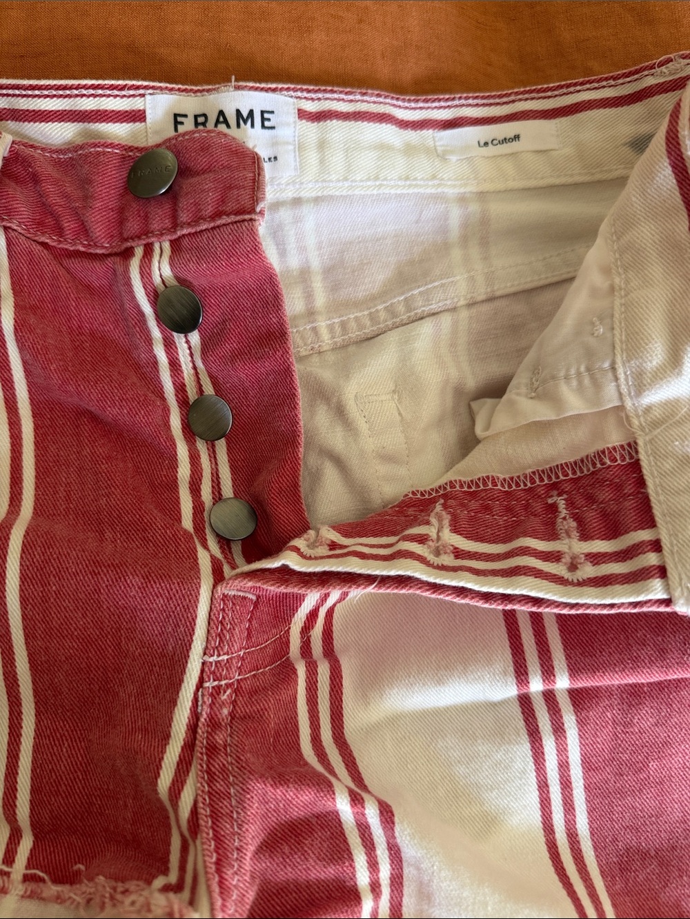 Frame Denim Red and White Striped High-Rise Jean Shorts - Picture 3 of 6